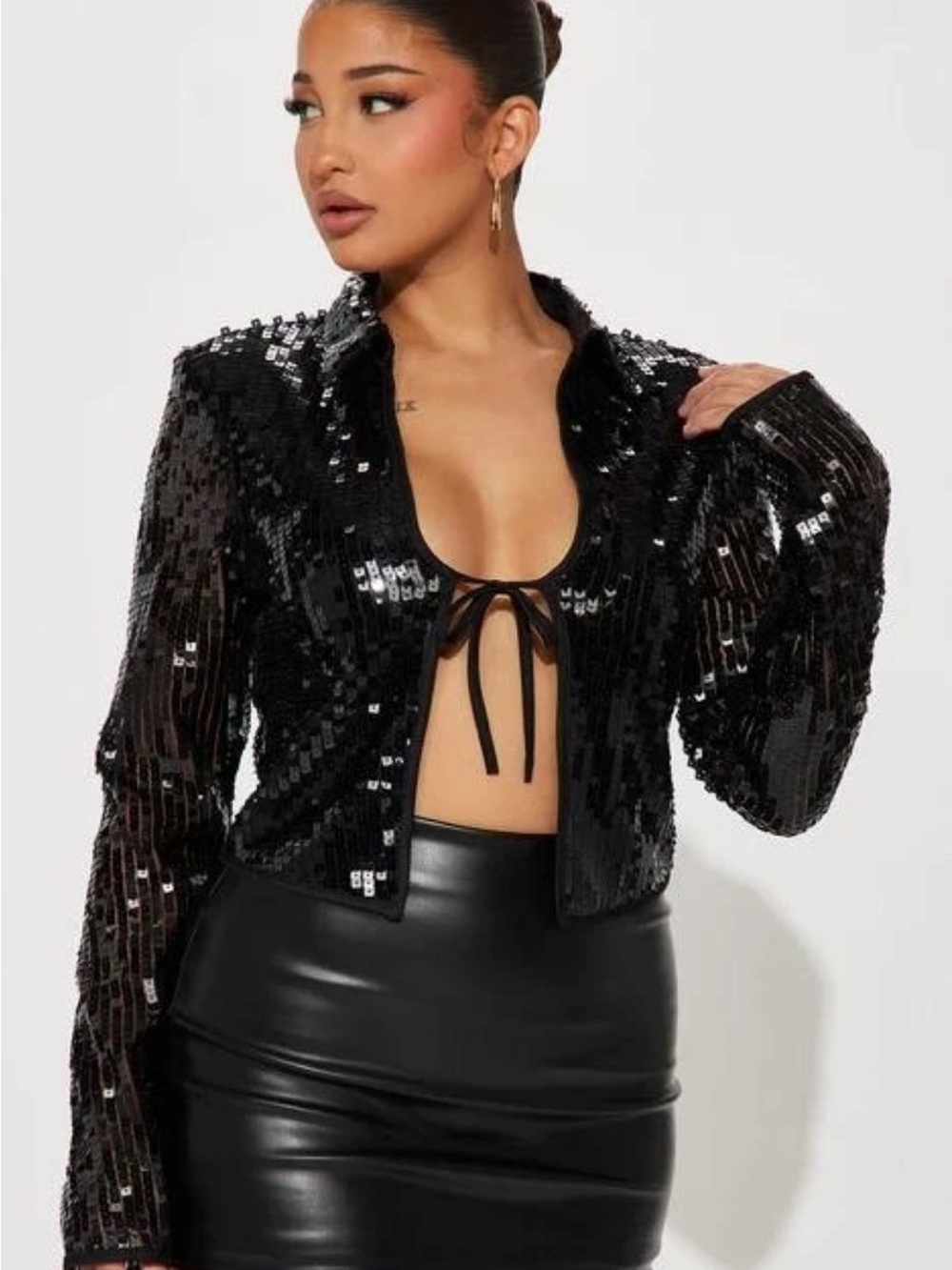 Black Sequin Cropped Top